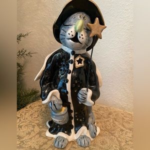 Blue Sky Charlie Cat Witch Ceramic Tea Light Signed NWT